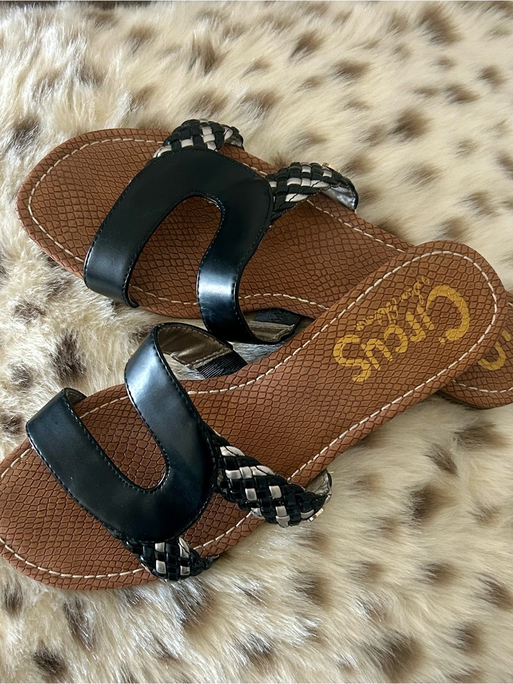 Circus by Sam Edelman Black & Silver Braided Leather Slide Sandals. Size 8